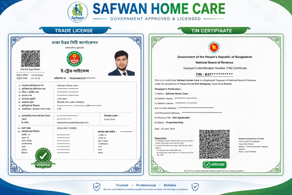 Safwan Home Care Trade License and TIN Certificate